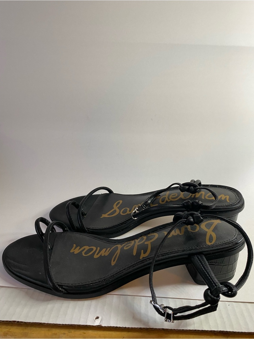 Sam Edelman Isle Black Leather Strappy Block Heel Sandal Y2K Minimalist 8.5 - Picture 2 of 11